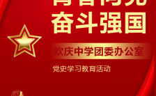 红色五四青年节建党100周年党史学习教育手机海报缩略图